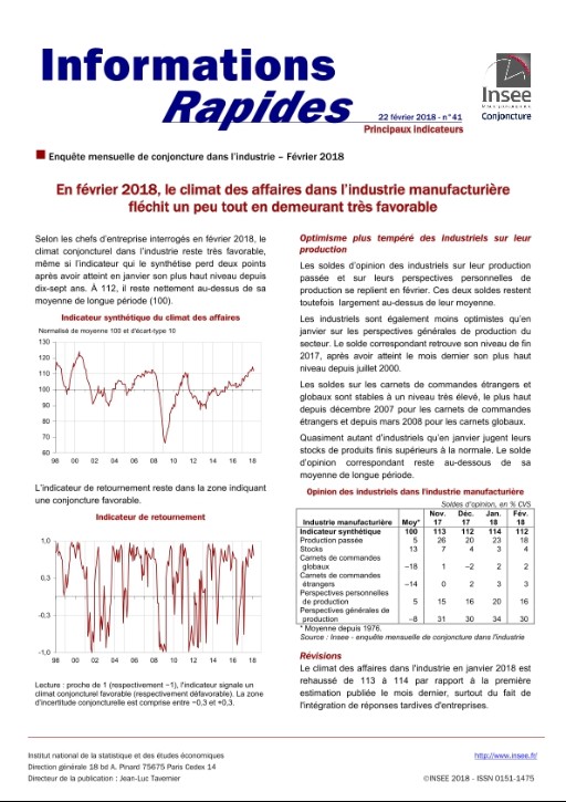 Enqu Te Mensuelle De Conjoncture Dans L Industrie F Vrier En