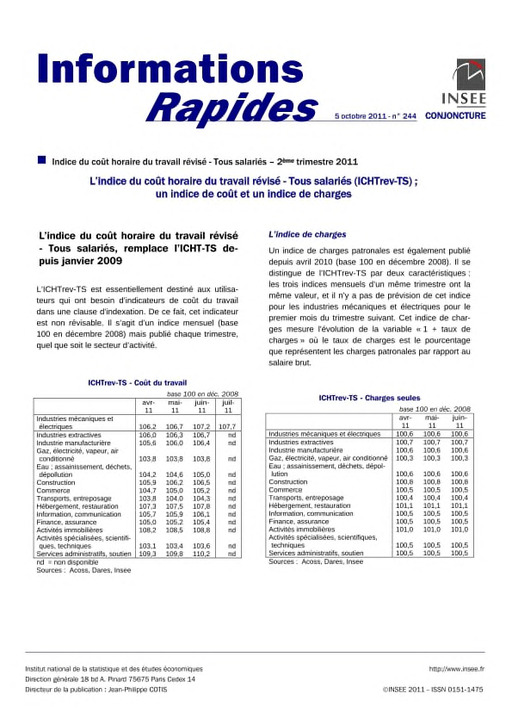 L'indice du coût horaire du travail révisé Tous salariés (ICHTrevTS