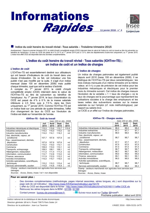 L'indice du coût horaire du travail révisé Tous salariés (ICHTrevTS
