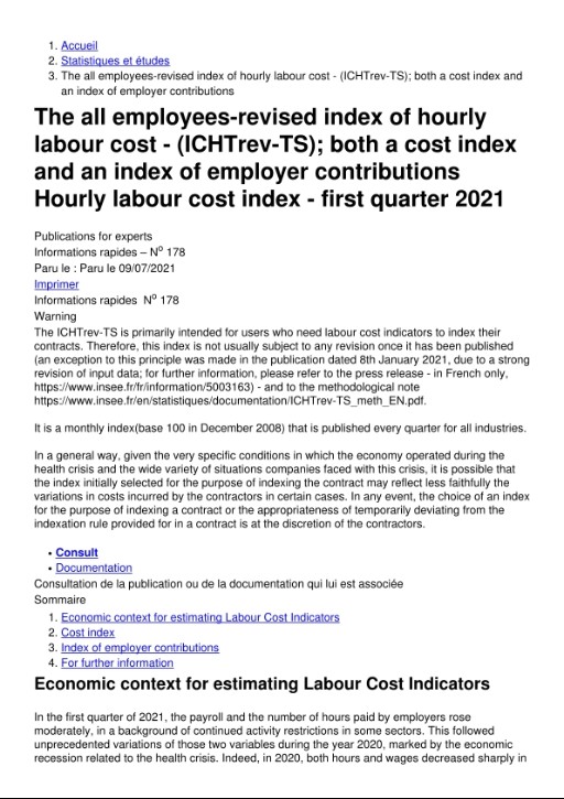 The all employeesrevised index of hourly labour cost (ICHTrevTS