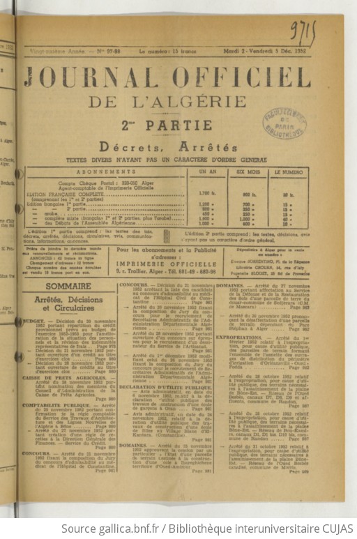 Journal Officiel De L Alg Rie Gallica