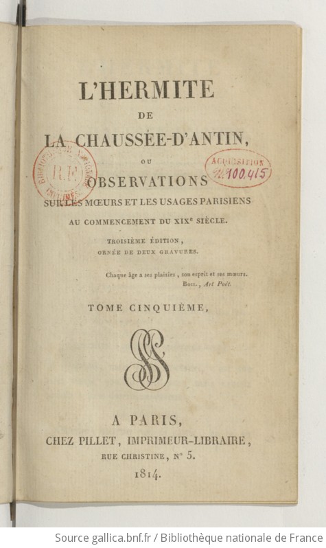 L Hermite De La Chauss E D Antin Ou Observations Sur Les Moeurs Et Les