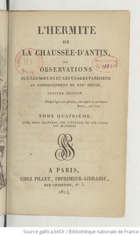 L Hermite De La Chauss E D Antin Ou Observations Sur Les Moeurs Et Les Usages Parisiens Au