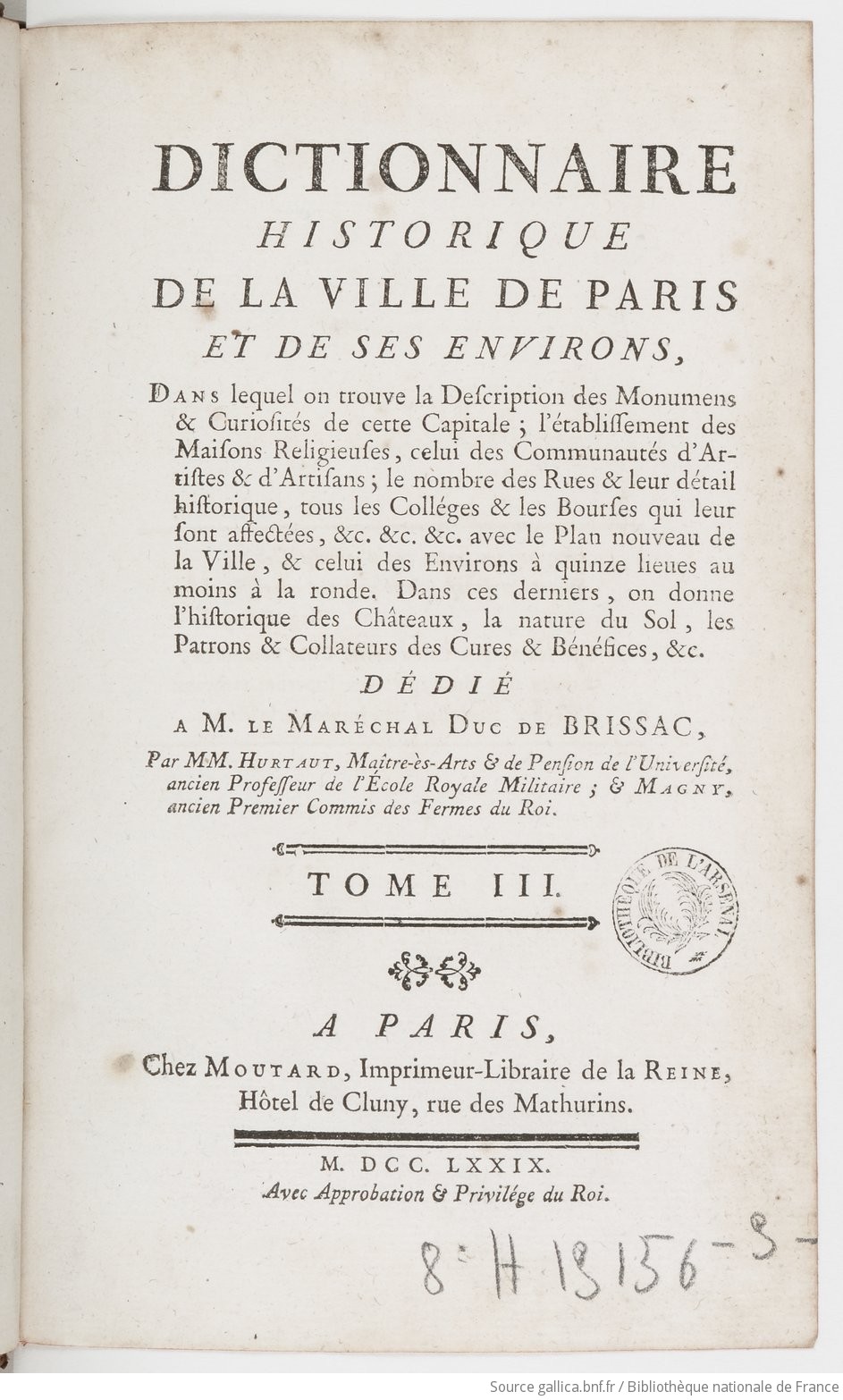 Dictionnaire historique de la ville de Paris et de ses environs. T