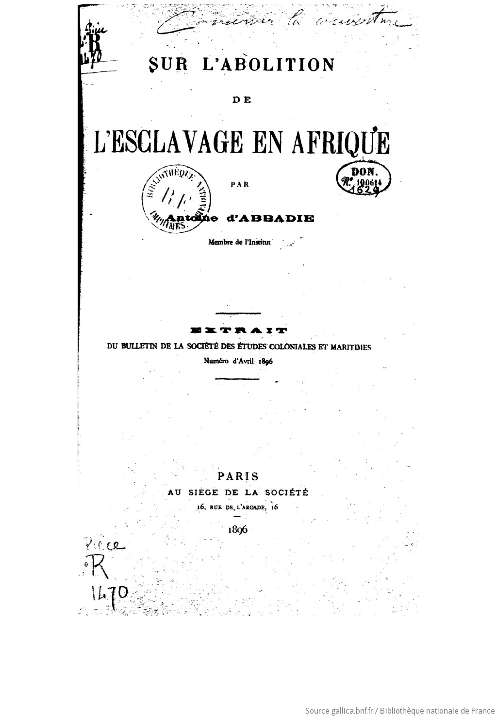 Sur L Abolition De L Esclavage En Afrique Par Antoine D Abbadie Gallica
