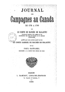 Journal des campagnes au Canada de 1755 à 1760  A.-J.-H. de Maurès Malartic. 1890