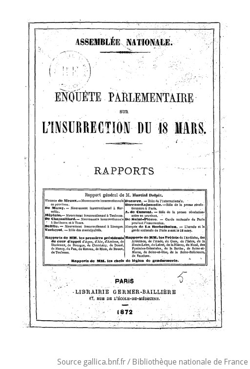 Enquête Parlementaire, Sur L'insurrection Du 18 Mars. Tome 1 | Gallica