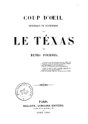 Coup d'oeil historique et statistique sur le Texas  H. Fournel. 1841 