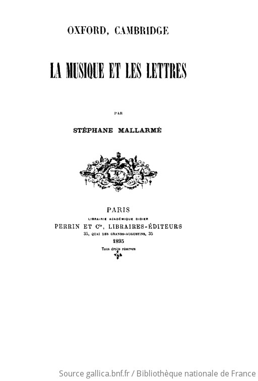 La musique et les lettres / par Stéphane Mallarmé | Gallica