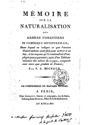 Mémoire sur la naturalisation des arbres forestiers de l'Amérique septentrionale A. Michaux. 1805