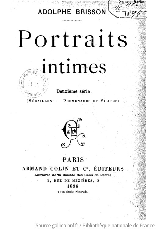 Portraits Intimes 2e Serie Adolphe Brisson Gallica