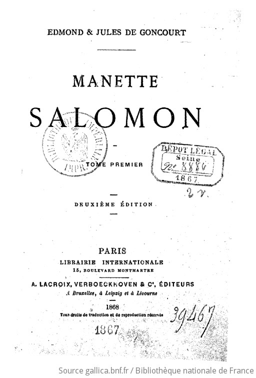 herhaling Wortel Fitness Manette Salomon. T. 1 / Edmond et Jules de Goncourt | Gallica