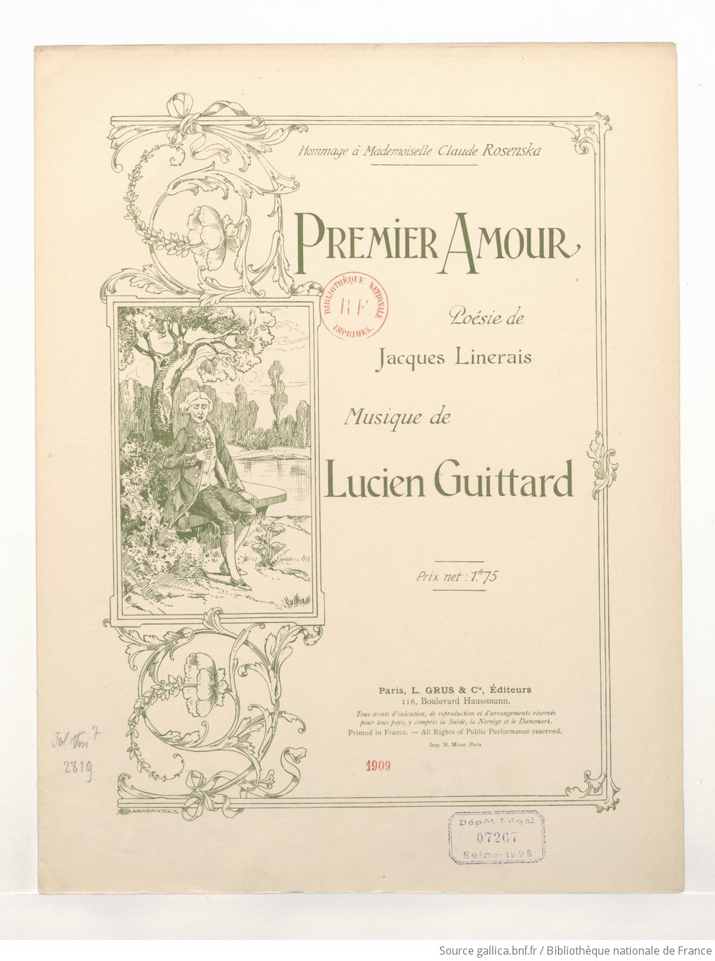 Premier Amour Poesie De Jacques Linerais Musique De Lucien Guittard Gallica