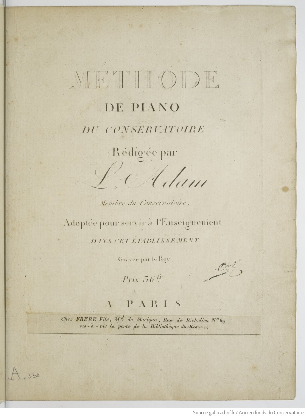 Méthode de piano du Conservatoire rédigée par L. Adam, Adoptée