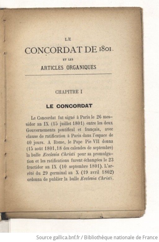 Le Concordat De 1801 Et Les Articles Organiques Du Culte Catholique ...