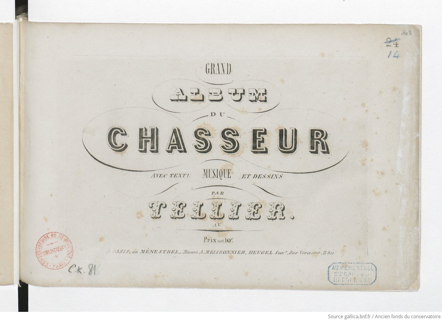 Grand Album du chasseur avec texte musique et dessins par Tellier