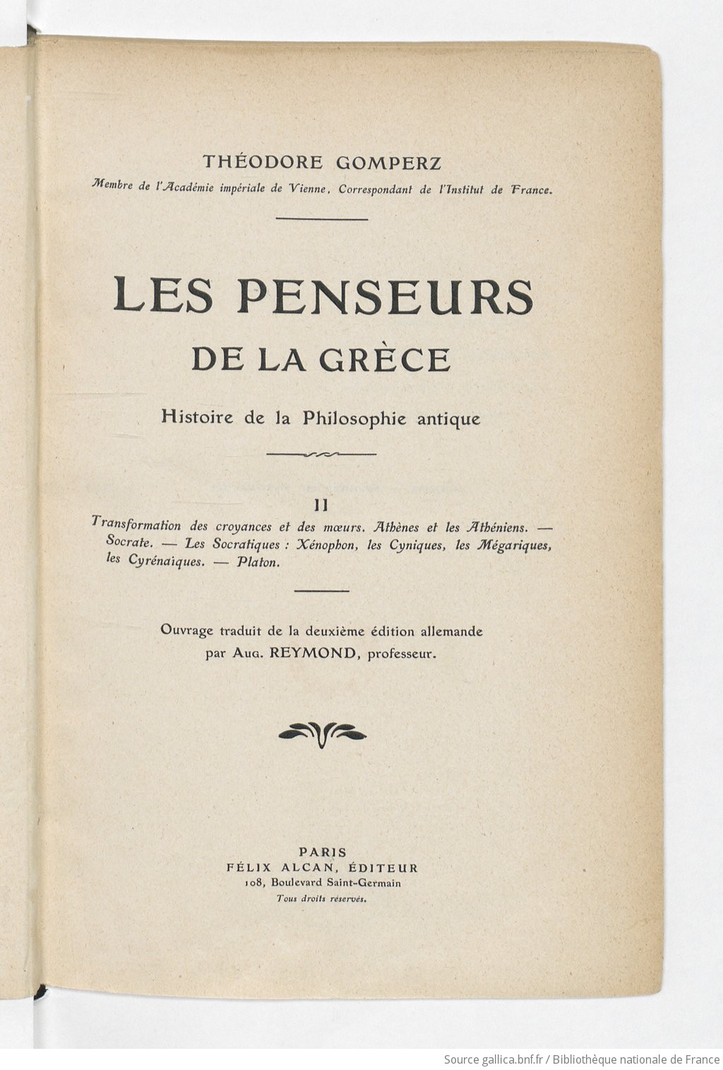 Les Penseurs De La Grece Histoire De La Philosophie Antique L Ancienne Academie Theodore Gomperz Gallica