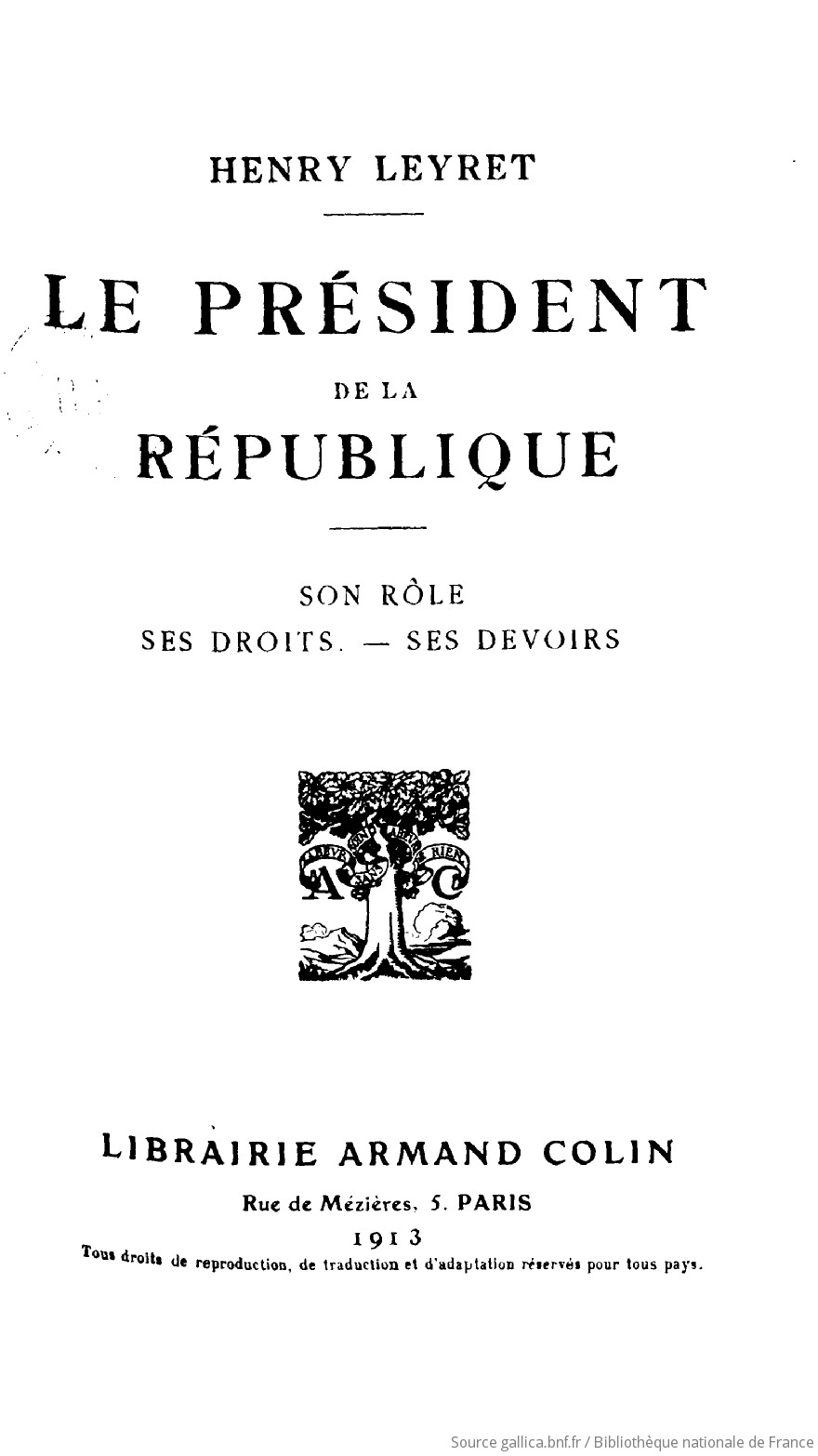 Le Pr sident de la R publique son r le ses droits ses devoirs