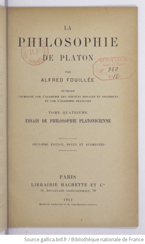 La Philosophie De Platon. Essai De Philosophie Platonicienne / Par ...