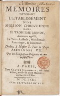 Mémoire touchant l'établissement d'une mission chrestienne dans le troisième monde, autrement appellé la Terre australe, méridionale, antartique et inconnue  J. Paulmier. 1663