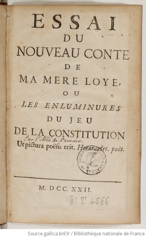 Essai Du Nouveau Conte De Ma Mère Loye Ou Les Enluminures Du Jeu De La Constitution Gallica 