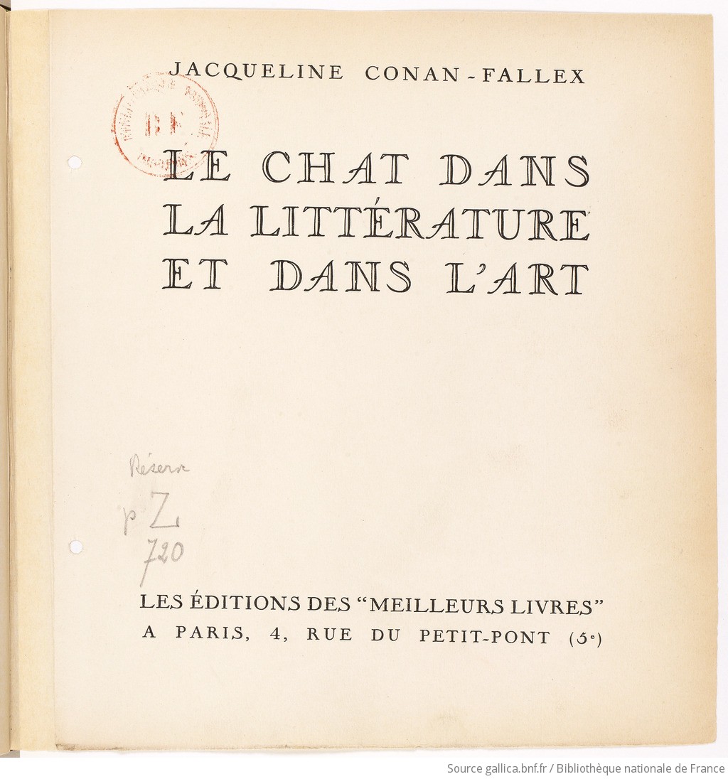 Le Chat Dans La Litterature Et Dans L Art Jacqueline Conan Fallex Gallica