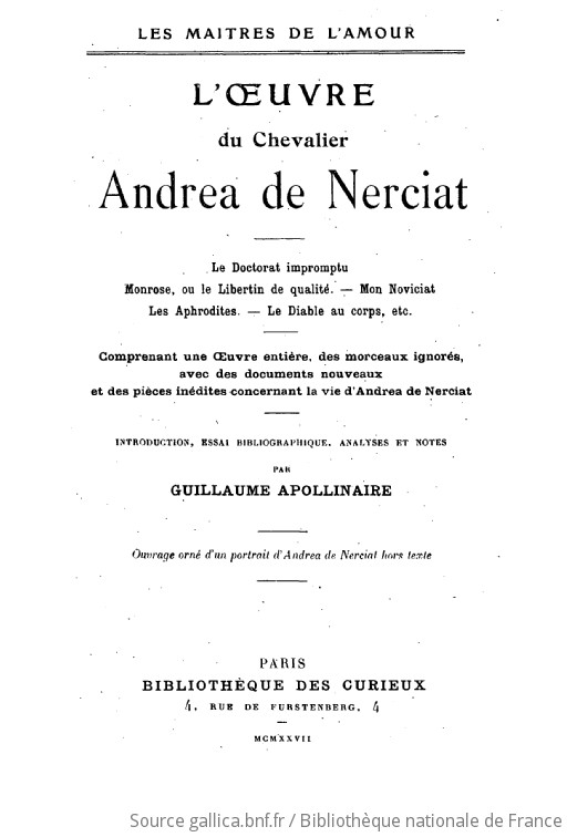 L'oeuvre du chevalier Andréa de Nerciat. / introd., essai