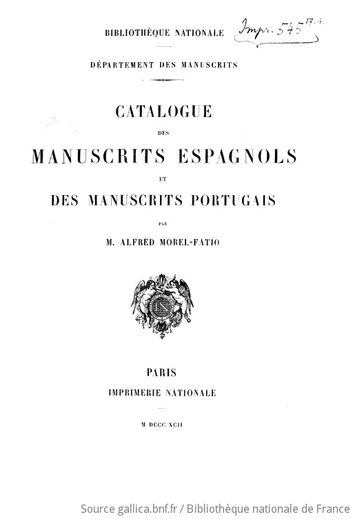 Catalogue Des Manuscrits Espagnols Et Des Manuscrits Portugais ...