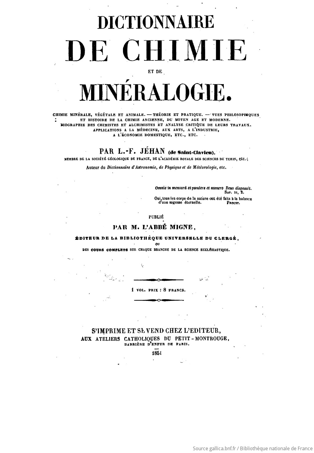 Dictionnaire De Chimie Et De Minéralogie Par L F - 