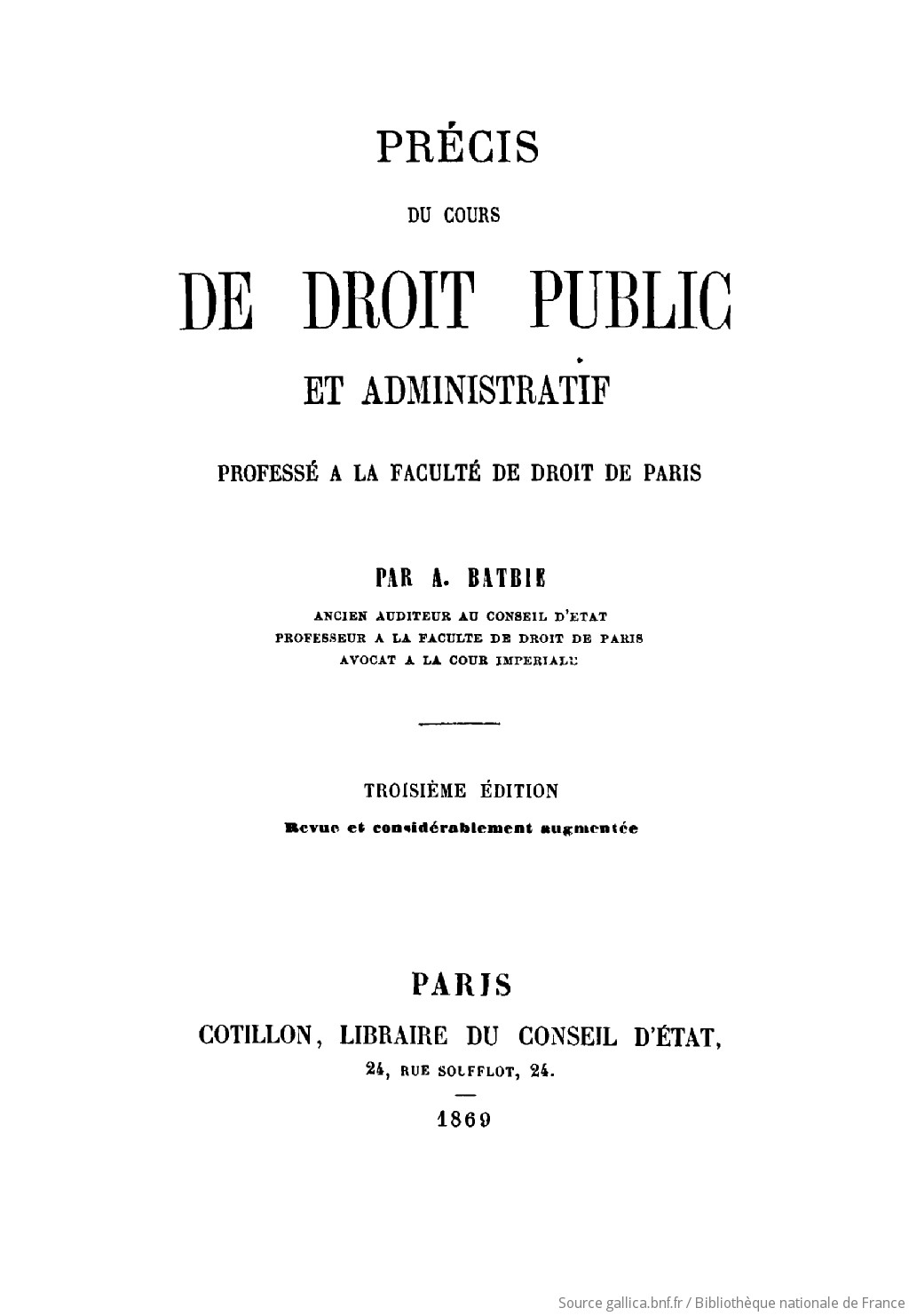 Précis Du Cours De Droit Public Et Administratif Professé à - 