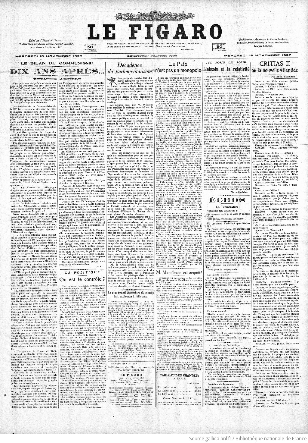 Figaro : journal non politique | 1927-11-16 | Gallica