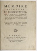 Mémoire à consulter et consultation, pour le sieur Duval Dumanoir, & M. Duval d'Espremenil, avocat du roi au Châtelet1766