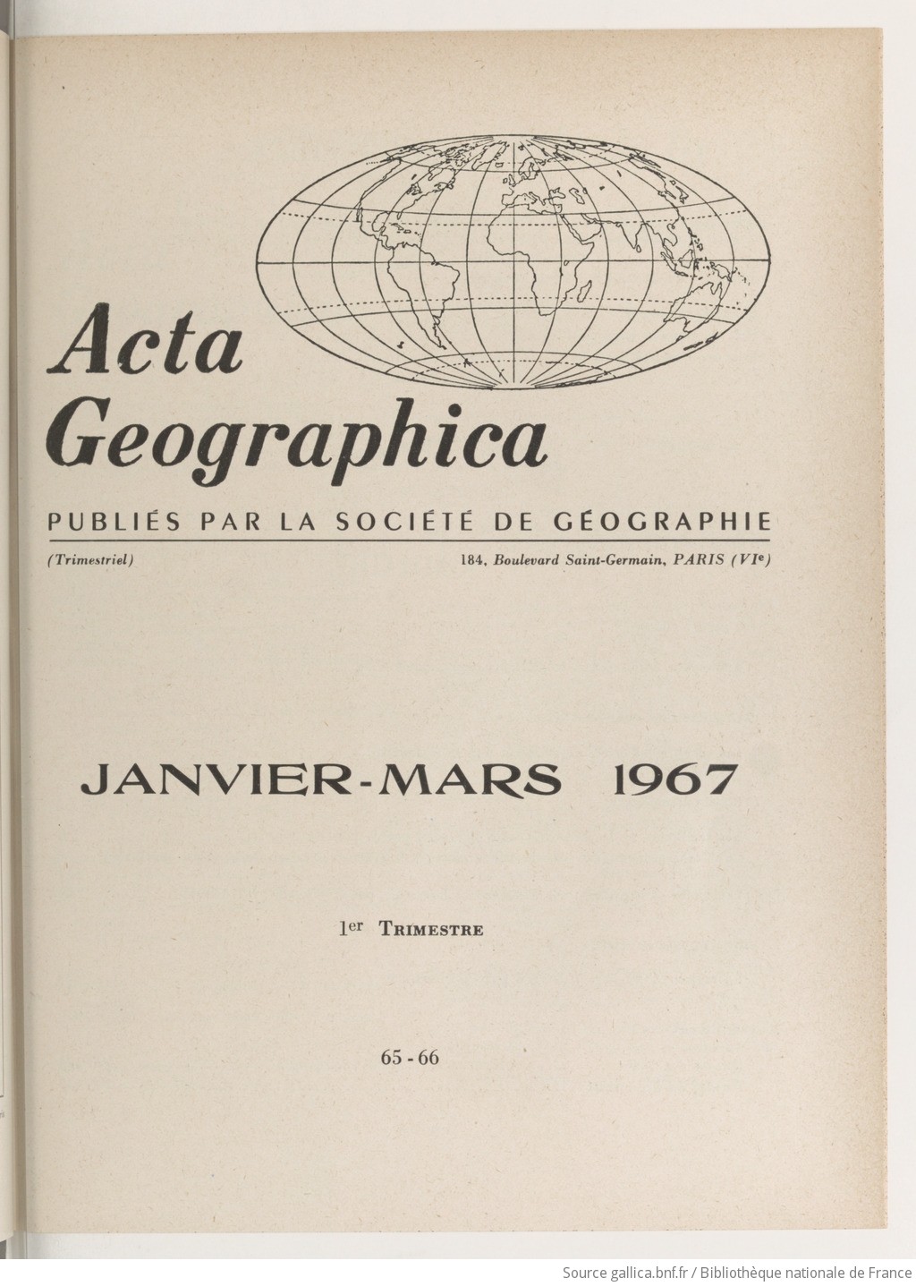 Acta geographica : comptes rendus de la Société de géographie de Paris