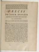 Précis du sieur Dupleix, servant de réponse préparatoire au mémoire de la Compagnie des Indes<br>1763