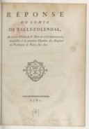 Réponse du comte de Lally-Tolendal au dernier libelle du Sr Duval d'Eprémesnil,conseiller à la première chambre des enquêtes du parlement de Paris... 1781