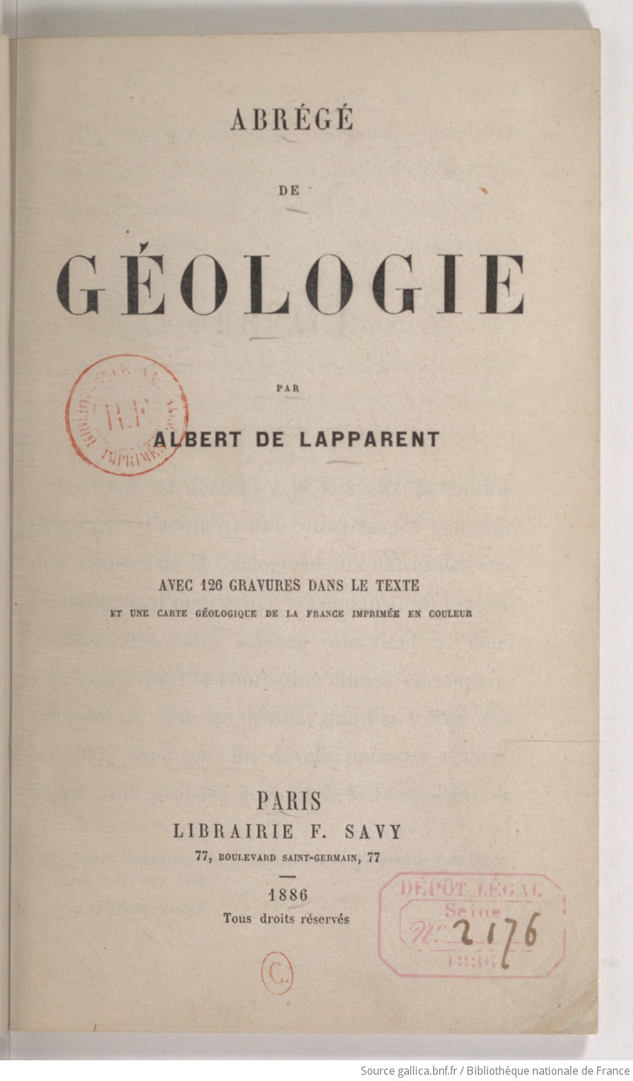 Abrégé de géologie / par Albert de Lapparent,...