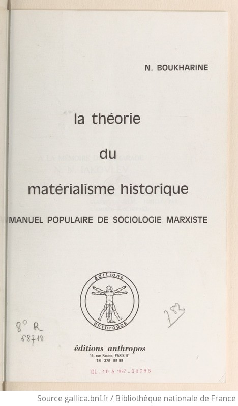 La Théorie Du Matérialisme Historique : Manuel Populaire De Sociologie ...