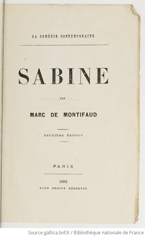 Sabine Par Marc De Montifaud 2e édition Gallica