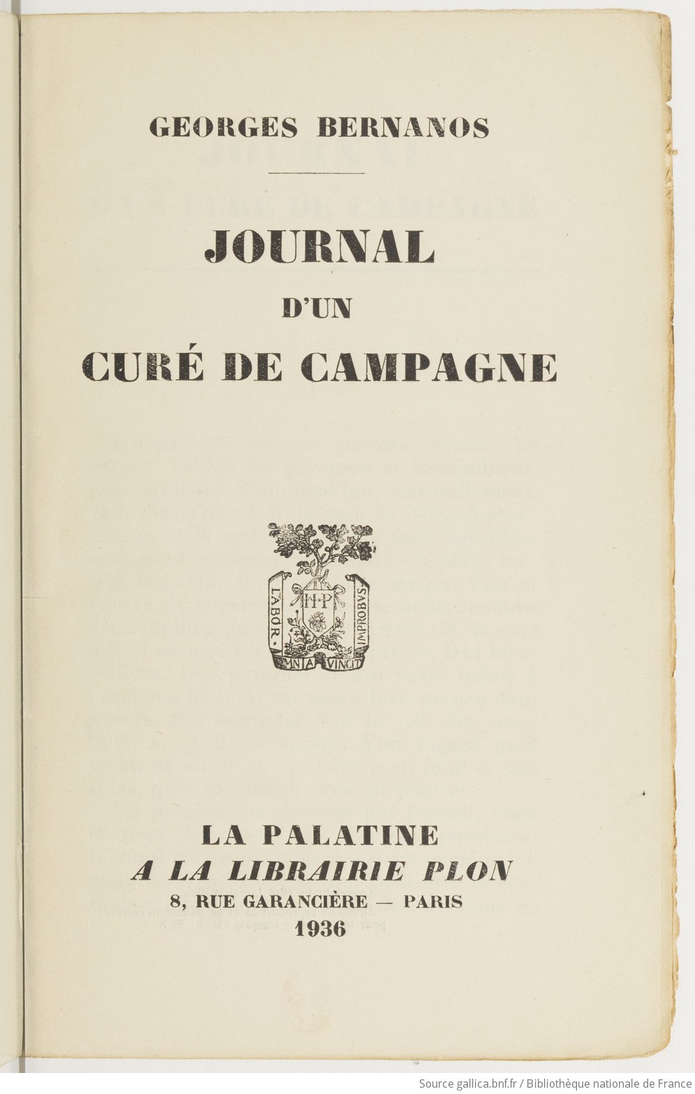 Journal d'un curé de campagne / Georges Bernanos | Gallica