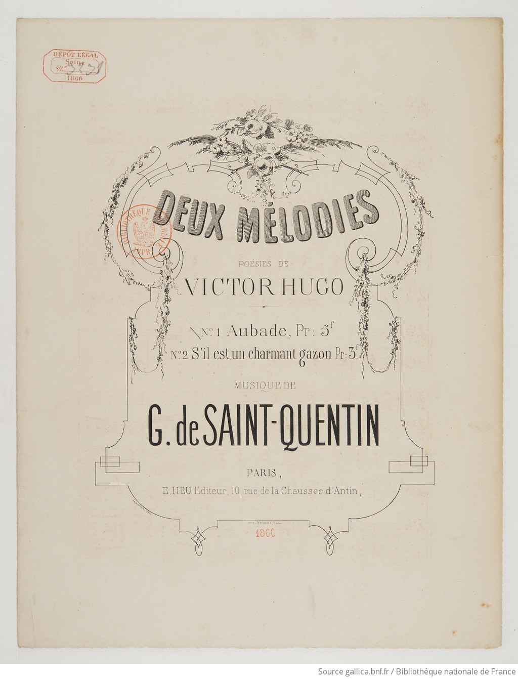 Aubade Po sie de Victor Hugo musique de G. de Saint Quentin