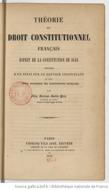 Théorie Du Droit Constitutionnel Français, Esprit De La Constitution De ...