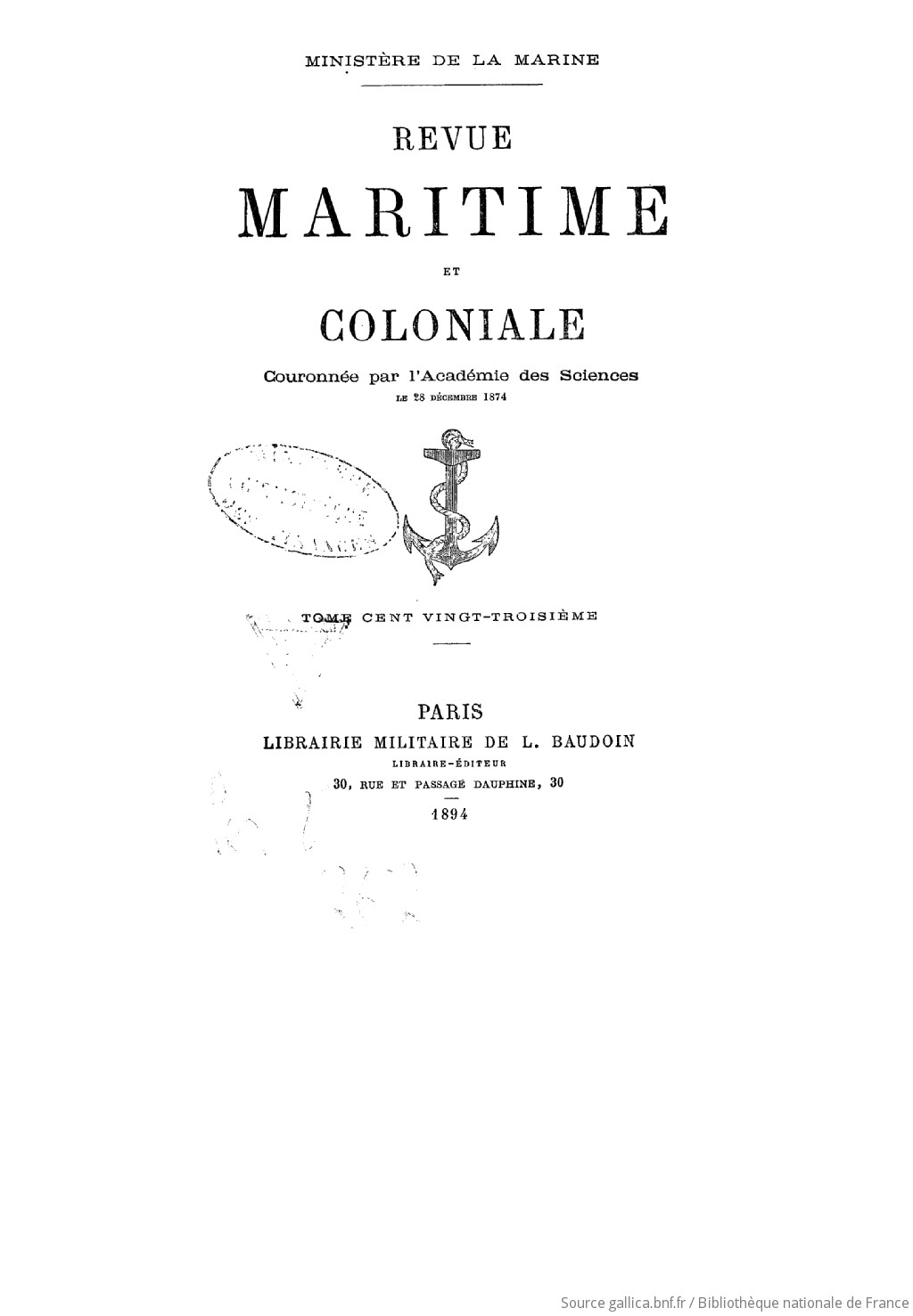 Revue maritime et coloniale / Ministère de la marine et des colonies