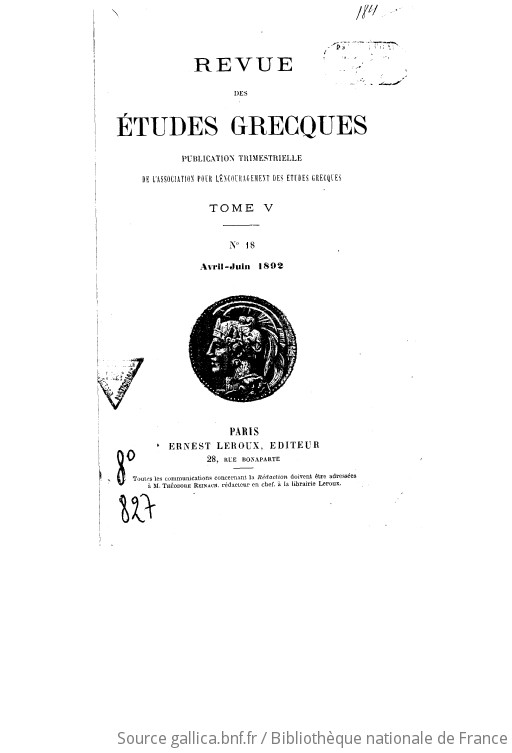 Revue Des études Grecques : Publication Trimestrielle De L'Association ...