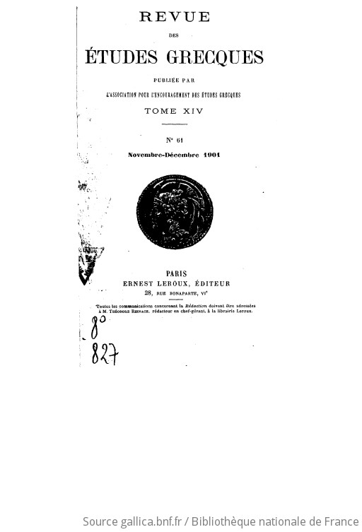 Revue Des études Grecques : Publication Trimestrielle De L'Association ...