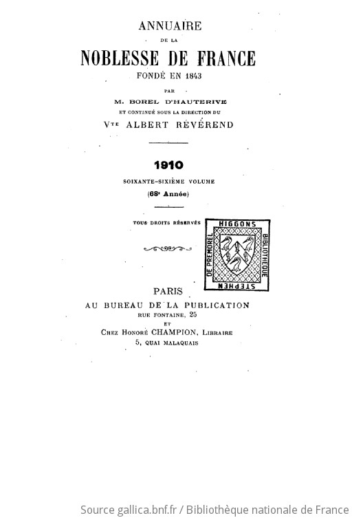 Annuaire De La Noblesse De France Et Des Maisons Souveraines De L Europe Gallica