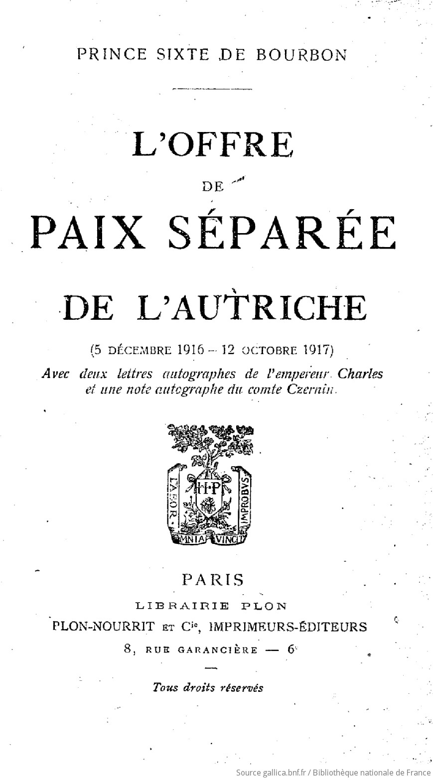 Loffre De Paix Séparée De Lautriche 5 Décembre 1916 12 - 