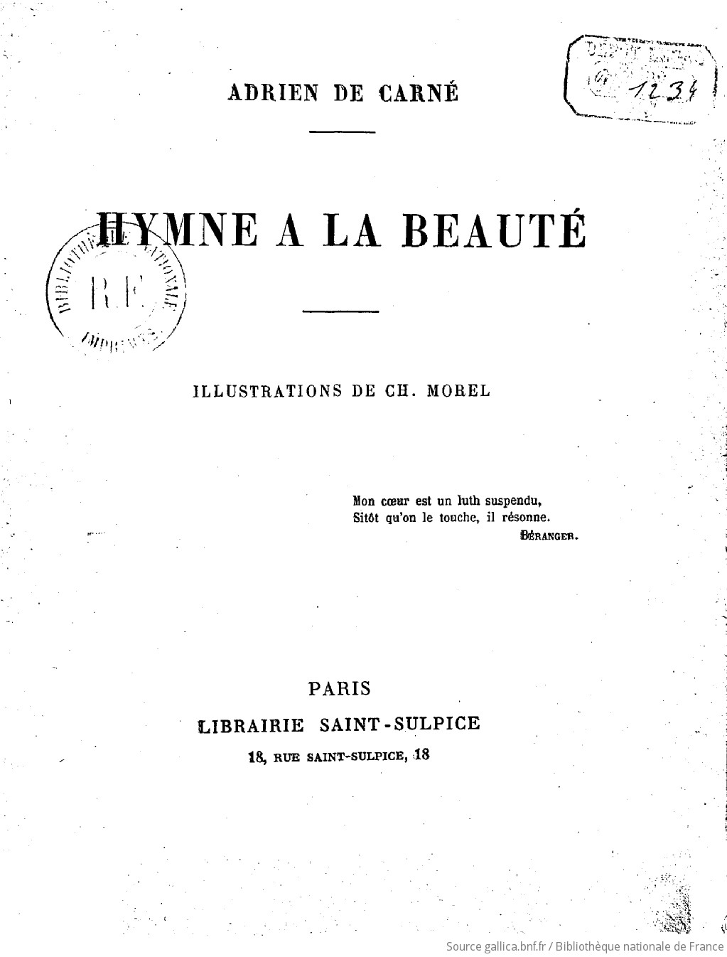 Hymne à La Beauté Adrien De Carné Gallica