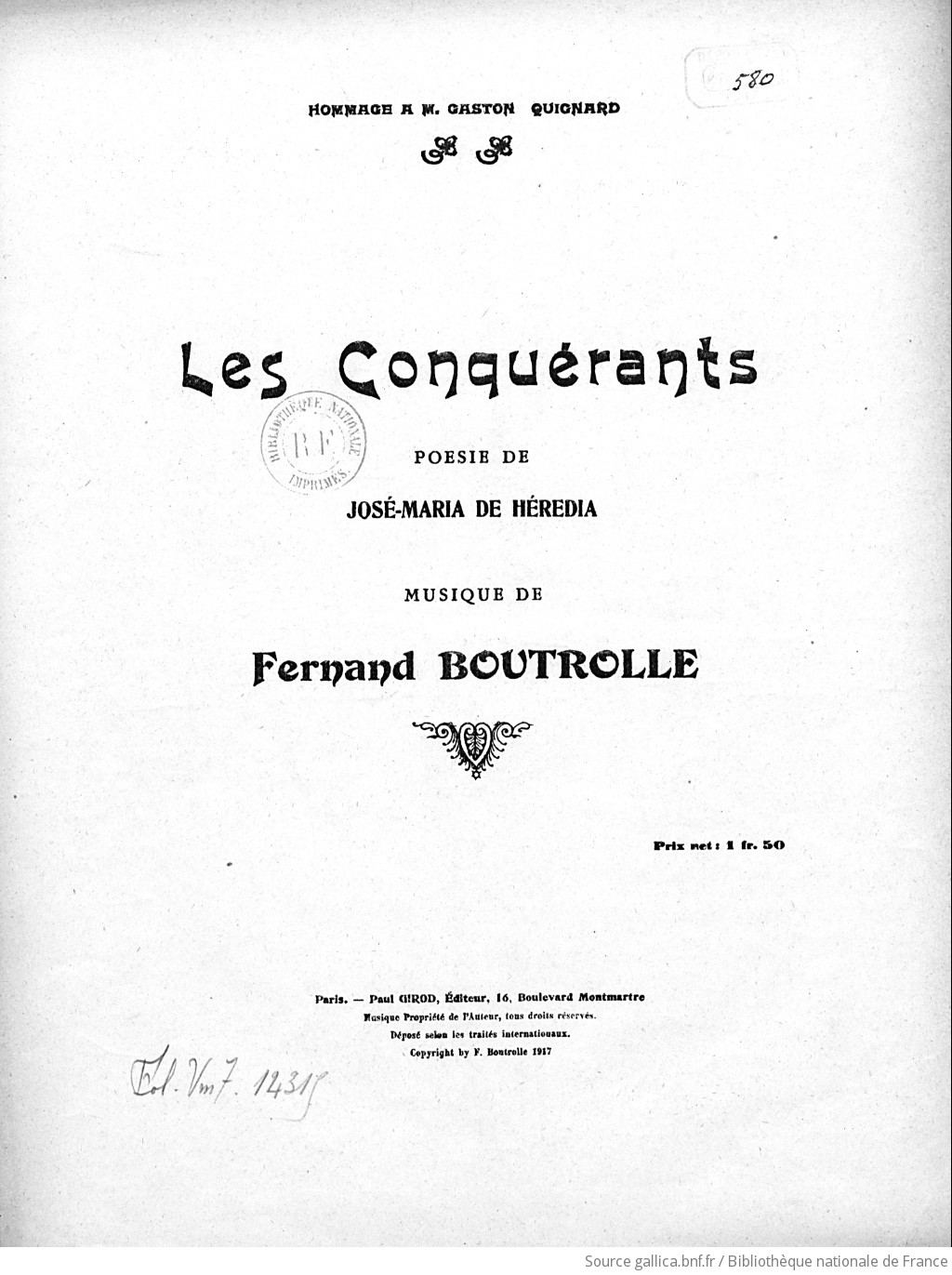 Les Conquérants. Poésie de José-Maria de Heredia, musique de Fernand  Boutrolle | Gallica