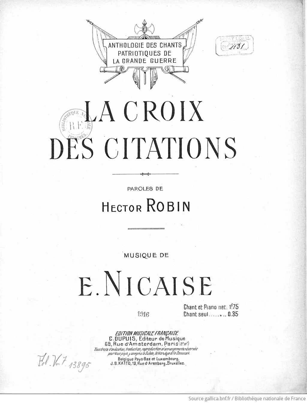 La Croix Des Citations Paroles De Hector Robin Musique De E Nicaise Gallica