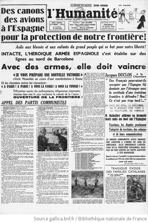 L'Humanité : Journal Socialiste Quotidien | 1939-01-27 | Gallica